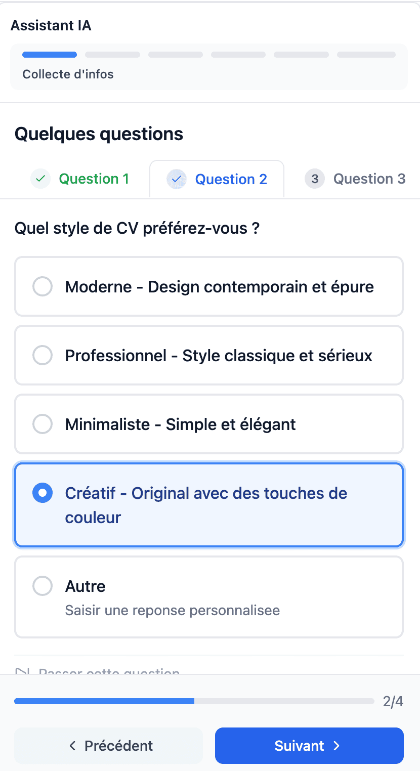 Multiple-choice questions proposed by the Fileify assistant