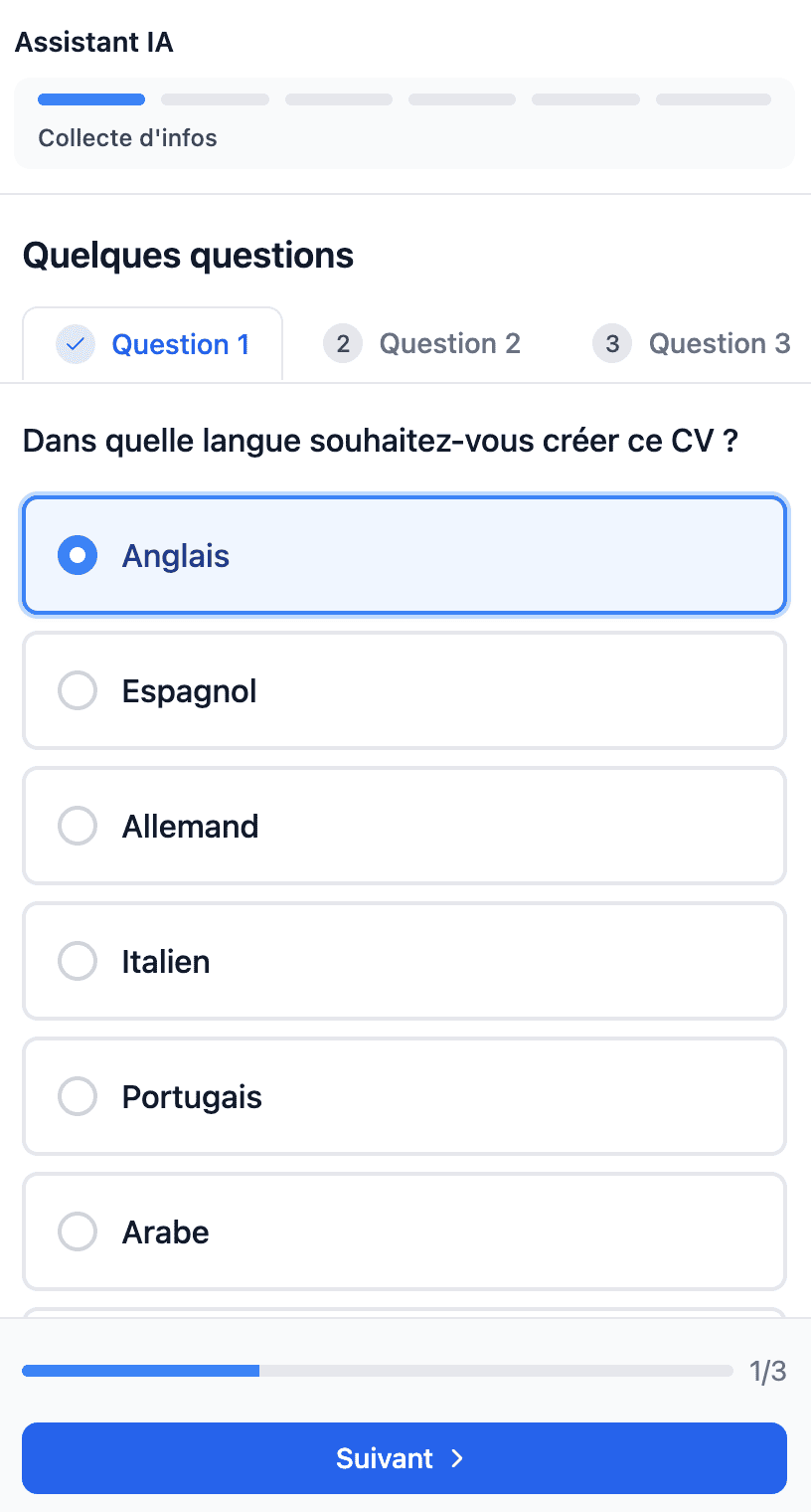 Variant creation menu with language and style options