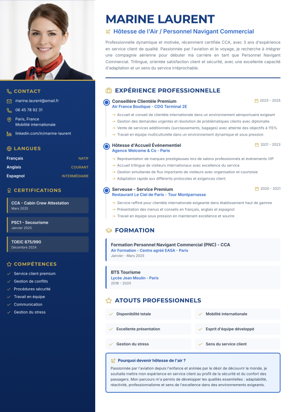 Exemple de CV pour hôtesse de l'air